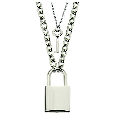 GUUTUUG Chain Necklaces,Lock Pendant Necklace Stainless Steel Chain Punk Padlock Necklace Lock Key Chain Jewelry Long Chain Women Girls Gift for Her Cover