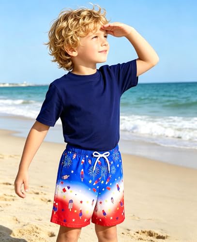 Image of Ithalt Boys 4th of July Swim Trunks 250 Anniversary USA Swimsuits American Flag Beach Swimsuit Toddler Swim Shorts