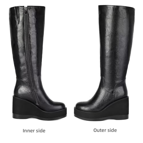 Image of WUDPUNDR Knee High Platform Boots for Women Chunky Heel Round Toe High Heeled Knee Tall Boots Not for Wide Calf