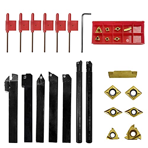 21PCS Herramienta para Torno 12mm Cuchillas para Torno Herramienta de Torneado para Metal Inserto de Carburo Multifuncional con Cuchillas de Torno Metal y Llave (12mm) Cover