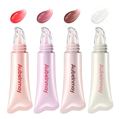 4 Pcs Hydrating Lip Gloss Lip Jam Set, Glow Tinted Lip Jelly, High Shine Glass Finish Nude Lip Treatment Liquid Lipstick for Girls and Women
