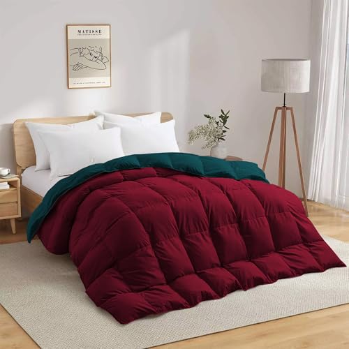 Image of Fluffy 600 GSM Winter Comforter Single Bed 60 inchX90 inch - 600 GSM Heavy Winter Quilt Microfiber Rajai /Duvet /Blanket Super Soft Single Size - Teal /Burgundy Color