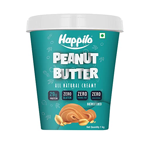 Happilo All Natural Unsweetened Peanut Butter Creamy 1Kg, Protein Rich, Roasted Peanuts, No Added Sugar For Rs. 291 @ 48 %