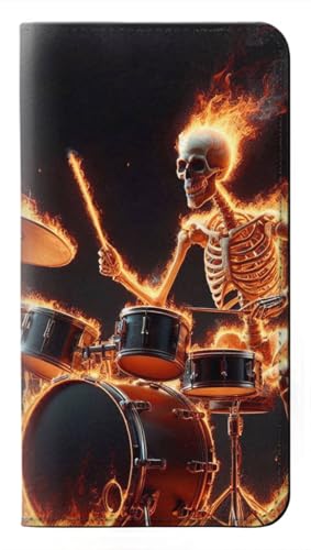 Étui flip housse cuir pour Samsung Galaxy S26 Plus protection clapet motif crâne de feu