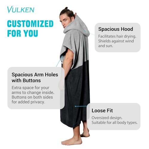 Vulken Bademantel mit Kapuze, Surf Poncho für Umziehen Öffentlichkeit Herren L XL Groß Dick