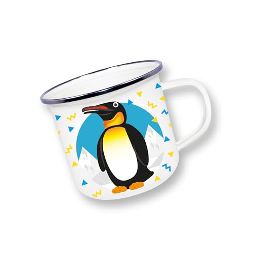 Deluxebase Anamelware Cute Collection - Taza esmaltada pequeña de pingüino de 375 ml, ideal para viajes, camping y uso diario. Taza reutilizable para café, sopa y bebidas frías