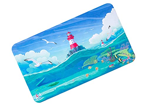 LOVEJIA Tapis de bain antidérapant pour enfants - Motif dessin animé - Avec ventouses - Lavable en machine - 39 x 68 cm - Pour enfants - Motif de dessin animé (mouette et poisson) Cover