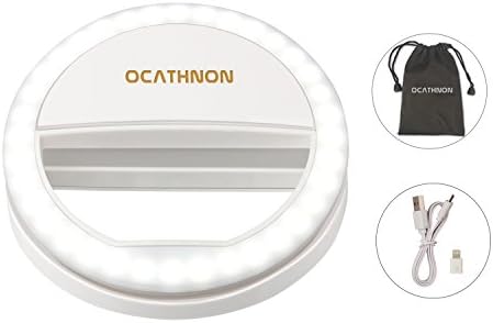 Ocathnon Selfie Light Ring Lights LED Circle Light Cell Phone Laptop Camera Photography Video Lighting Clip On Rechargeable 1500mAh Support Selfie & Charge Phone Compatible iPhone Xs Samsung