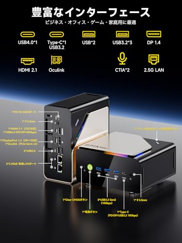 undefined GMKtec EVO-T1 Intel Core Ultra 9 285H搭載【2025最新AIミニPC】64GB DDR5 1TB NVMe SSD(最大128GB+24TB拡張)Intel Arc 140T・NPU搭載ミニ PC OCulink/デュアル2.5G LAN/DP/HDMI/USB4 4画面8K同時出力 静音ファン 省電力設計 Win11 Pro正規版 ゲーミングミニpc の商品画像 6