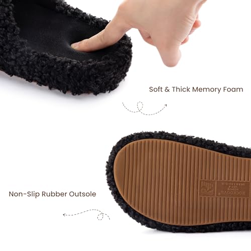 Image of RockDove Women's Pluffie Open Toe Slippers | Arch Support & Memory Foam, Cozy Faux Fur, Gift-Ready Design, Indoor & Outdoor Comfort