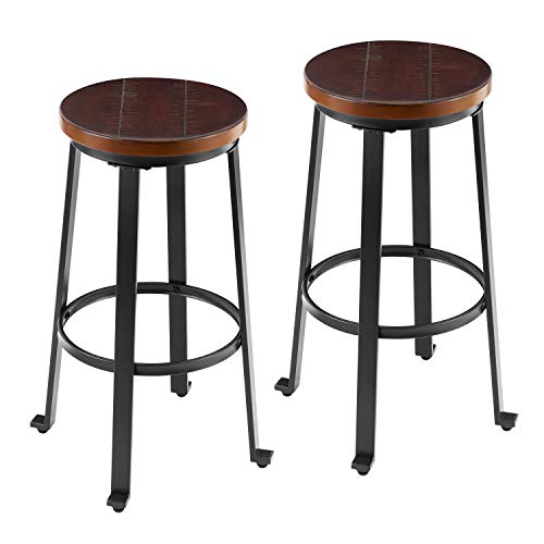 Verxii Home Challiman Dining Room Bar Stool - Pub Height- Round-Rustic Brown