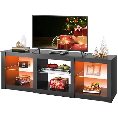 WLIVE LED TV Stand for 65-Inch TV, 58-Inch Entertainment Center with Adjustable Glass Shelves, Modern Media Console for Living Room & Bedroom, Black Cover