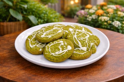 Image of MOM'S BAKERY Homemade Crunchy Matcha Cookies 200 gm Soft, Chewy & Freshly Baked Snack Treats- Ideal for Gifting | Perfect for Biscuit Lovers | T45 Flour, Butter, Sugar, Vanilla Essence | Healthy & High Fiber for Anytime Cravings for Tea Time