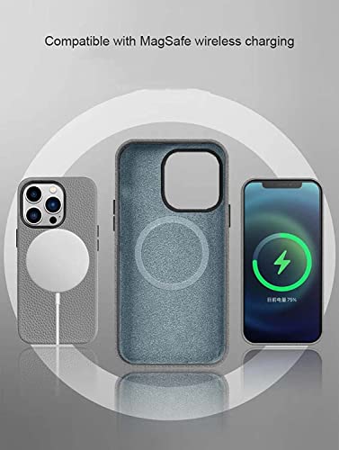 Étui en cuir grainé litchi pour iPhone 13 Pro orange de haute qualité - 3