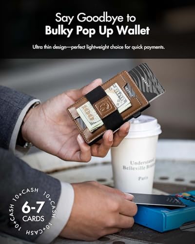 Image of iwantit 3 in 1 MagSafe Wallet Men: Slim Bifold Money Clip + Smart Pop up Card Holder - Cash Strap, Men's Minimalist Magnetic Wallet, ID Window, Premium Leather (Vegetable-tanned Khaki)