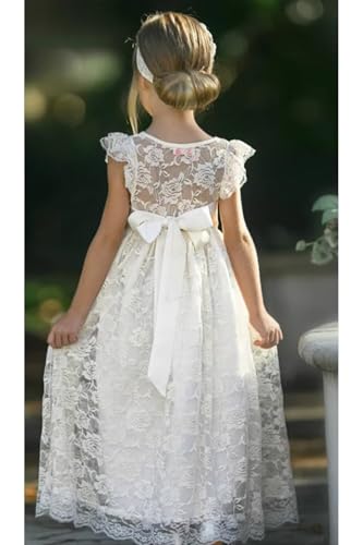 Lace Boho Flower Girl Dress Kids Wedding Princess Dress Satin Bow-Knot Birthday Party Prom Ball Gowns Ruffle Dresses4