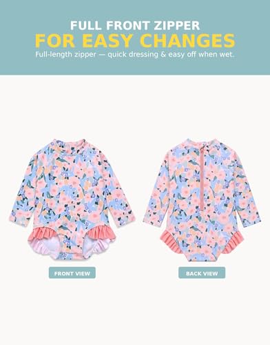 Image of VAENAIT BABY Girls One-Piece Swimsuit, UPF 50+ Long Sleeve Rash Guard, Ruffle Swimwear Infant & Toddler for 0-2 Years