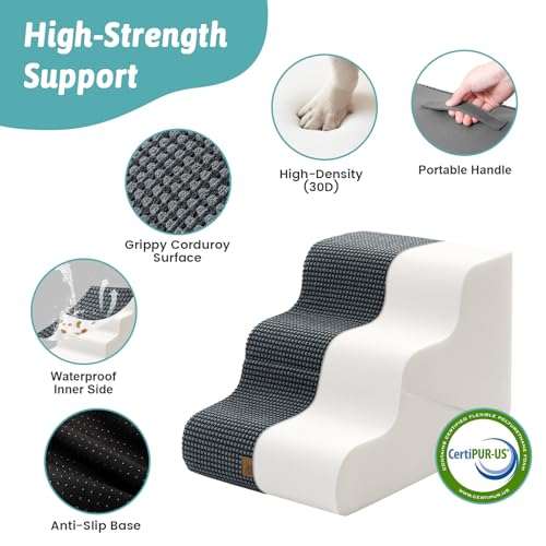 Image of COZY KISS Dog Stairs for Small Dogs, 3-Step 2-in-1 Dog Steps,15.7 inch H