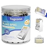 Togconn RJ45 Cat6 Connectors, 100-PACK CAT 6A Cat 6 Ends, Ethernet Cable Crimp Connectors, FTP/STP, Network Plug for Solid Standard CAT6A /CAT6 /CAT5E /CAT5 Cable Wire, Clear Crystal Head -100 Pack