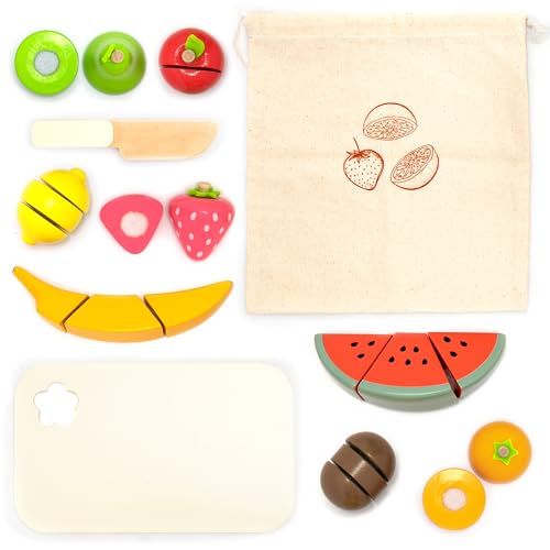 Image of Cutting Fruit Set - Wooden Play Food Kitchen Accessory, Multi - Pretend Play Accessories, Wooden Cutting Fruit Toys for Toddlers and Kids Ages 3+