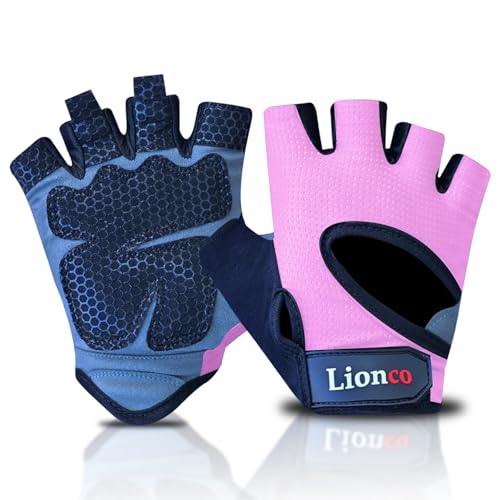 LIONCO Workout Gloves for Men Women,Weight Lifting Gloves with Breathable Gel Padded Excellent Grip for Gym Exercise,Cycling,Weightlifting,Fitness Training,Pull Ups and Climbing and Rowing (Pink, S)