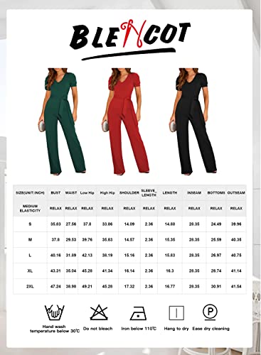 Blencot Black Jumpsuit For Women Short Sleeve Casual V Neck Belted Wide Leg Formal Rompers Jumpsuits X-Large thumb #4
