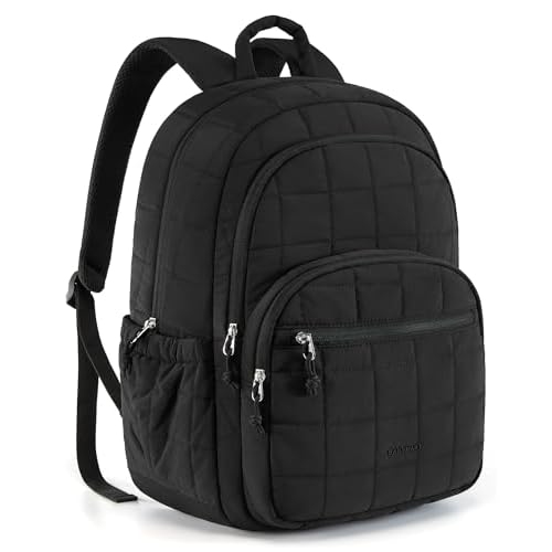 BAGSMART College Laptop Backpack, Travel Laptop Backpack for Women, Quilted Casual Daypack, Water-Resistant Bookbag for 15.6 Inch Laptop, Black
