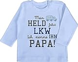 Baby Langarmshirt Baby Shirt Langarm - Statement Sprüche Baby - Mein Held fährt LKW - 3/6 Monate - Babyblau - Mein Papa fährt LKW - BZ11