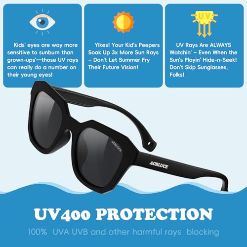 Kids Polarized Sunglasses for Boys Girls Unbreakable Frame Youth Child Sport Baseball Beach Glasses for Age 5-124