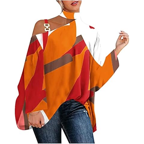 TURWXGSO Women's Shirts Sale Sexy Off Shoulder Tops Promotion Long Sleeve Halter Neck Blouses Casual Loose Fit Blouses Bat Wing Shirts for Work Office Business Christmas Jumper Cover