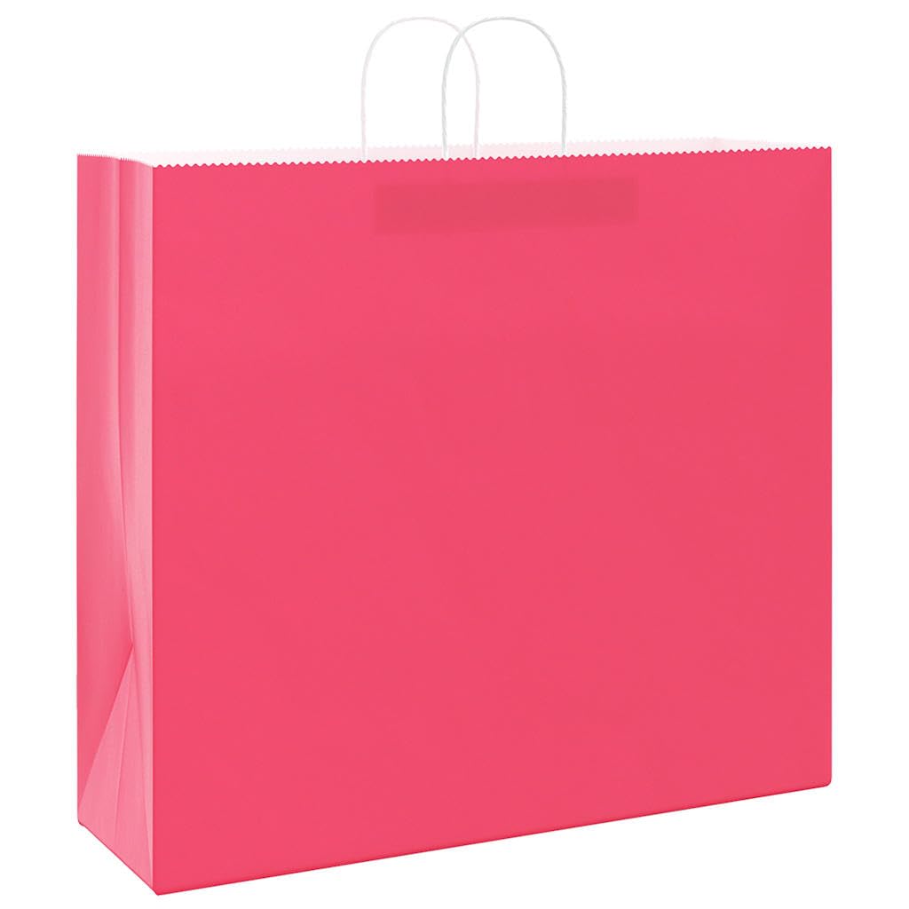 50 szt. papierowe torby na zakupy różowe 54 x 15 x 49 cm z uchwytami, torebki na prezenty z papieru typu kraftowego na zakupy i transport