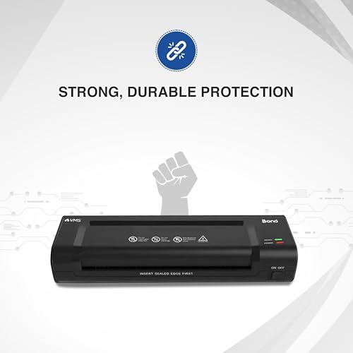 Image of VMS Bond A4 Hot Lamination Machine | 3-5 Min Warm-Up, 230 mm /min Speed, Supports 140-250 Mic Films, ABS Jam Release, LED Power & Ready Indicators