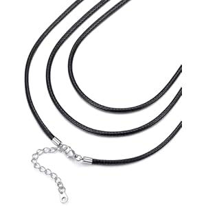 FaithHeart Braided Leather 2MM/3MM Necklace Cord for Men with Stainless Steel Snap Clasp, Waterproof Woven Wax Rope Chain for Pendant with Delicate Gift Box Length 28 Inches 05. Black 3MM Wi