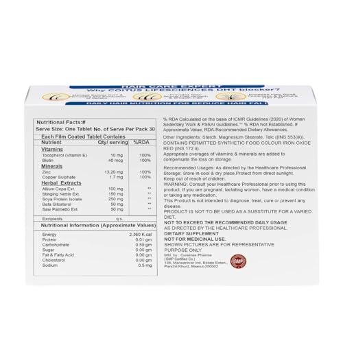 Image of DHT Blocker with Biotin (30 Tablets) | Stinging Nettle and Soya Protein | Helps Reduce Hair Fall, Helps To Stimulates Hair Growth, Nail & Glowing Skin