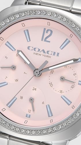 Image of Coach Kitt Qtz Multifunction Blush Tonneau Dial Women's Watch|Stainless Steel Material|Silver Color Band - 14504392
