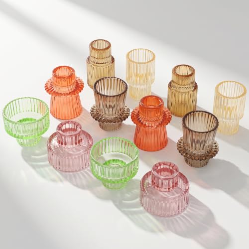12 Pack Colored Glass Candle Holders Set