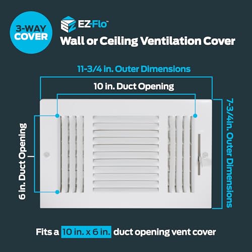 image for EZ-FLO 10 x 6 Inch (Duct Opening) Air Vent Cover for Wall or Ceiling, 