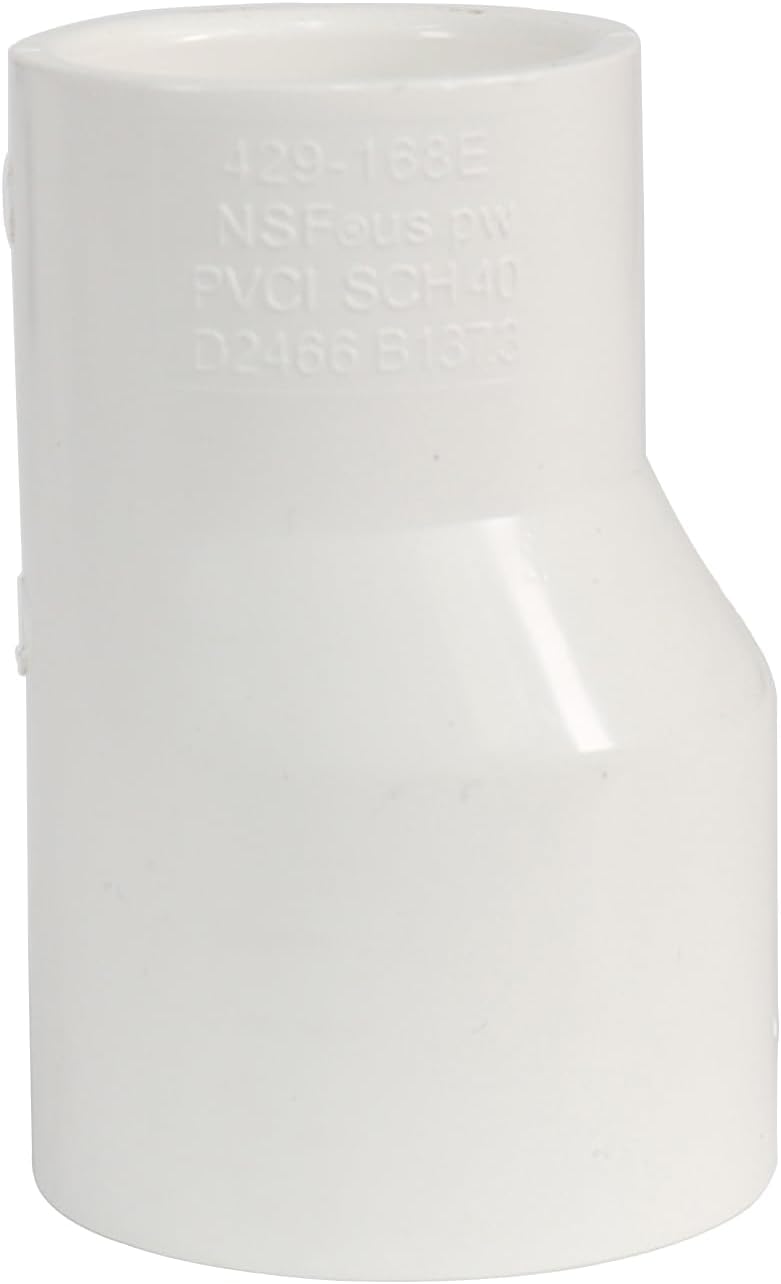 429 Series PVC Pipe Fitting - Eccentric Reducer Coupling - Schedule 40 (White) - 4×3" (SOC x SOC) / High-Flow Capacity/Plumbing (429-422E) (1 Pack)