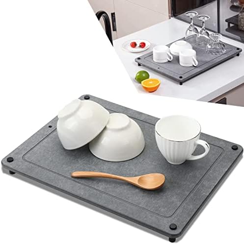 Zebediah Quick Drying Stone Mat for Kitchen Counter – Dries Instantly – Stainless Steel Feet, Home Dish Drying Pad, Stone Dish Drying Mats, Kitchen Super Absorbent Draining Mat (12”x16”)