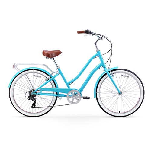 Sixthreezero Evryjourney Steel Women's Hybrid Bike With Rear Rack, 26 Inches, 7-Speed, Teal, Teal W/Brown Seat/Grips #TOP1