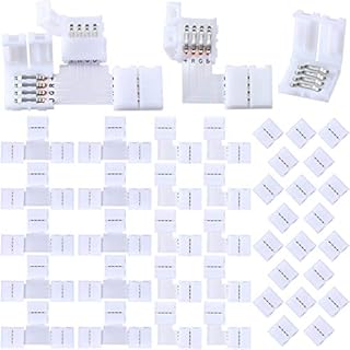 Mudder 40 Pieces LED Strip Lights Connectors 4-Pin RGB Strip Lights Connector T-Shape Solderless LED Adapter Light Connectors L-Shape 10 mm Solderless Connector for 5050 RGB Strip Light (White)