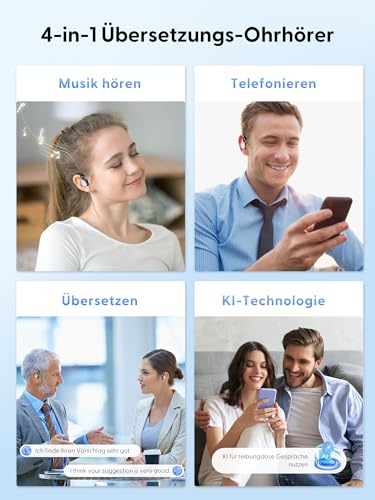 AI Kopfhörer Übersetzer Echtzeit übersetzungskopfhörer: 3-in-1 Sprachübersetzer mit 164 Sprachen - 40H Bluetooth 6.0 Translator Earbuds mit App - 7 Übersetzungsmodi headset für Lernen Reisen Business