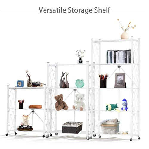 Image of 5-Tier Folding Shelf with Wheels No Assembly Portable Shelves | Suitable for kitchen, bedroom, living room, garage,64.6*28*13.4in