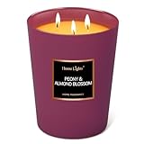 HomeLights Scented Candles, 33.3 oz Large Jar, Natural Soy Candles 3 Cotton Wicks, Smokeless Long Lasting, Aromatherapy Candle Gift for Women & Men, Peony & Almond Blossom