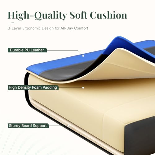 Image of High Back Ergonomic Gaming Chair for Adults, PU Leather Computer Desk Seat with Adjustable Headrest and Footrest, Linkage Armrests, 360 Swivel, Height Adjustable, Blue