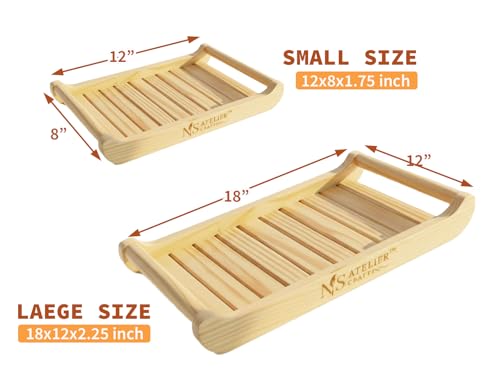 Image of Wooden Serving Tray with Handles | Solid Pine Wood Handcrafted Tray for Tea, Coffee, Breakfast, Kitchen & Home Decor | Strong, Durable & Premium Finish | Available in 12x8 Inch & 18x12 Inch