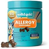 Solid Gold Dog Allergy Relief Chews - Dog Itching Skin Relief & Seasonal Allergies Support - Alaskan Salmon Oil for Dogs Skin, Coat & Immune Support - Bacon Flavor Soft Allergy Chews for Dogs - 60ct