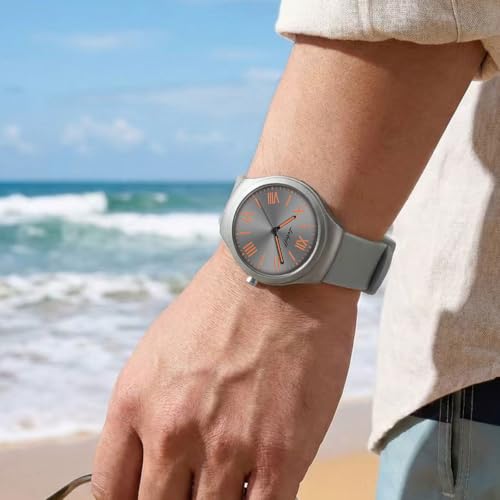 Letoff Gray Silicone Watch for Women/Men, Orange Roman Numeral Dial with Minimalist Design, Lightweight Analog Wristwatch, Industrial Style Fashion Timepiece Water Resistant 100ft by Letoff - Used condition - Image 3