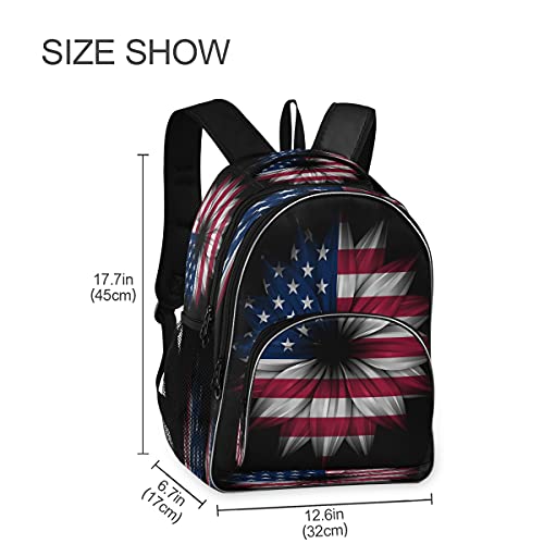 Backpack School Bookbag Artistic American Flag Flower Schoolbag With Water Bottle Pocket #TOP3
