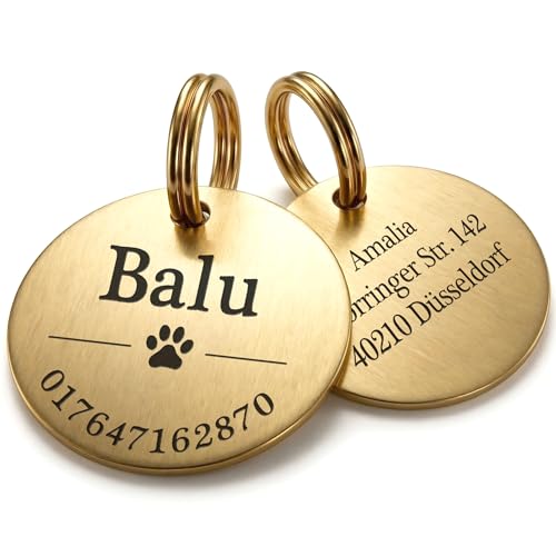 TMT Hundemarke mit Gravur Edelstahl-Hunde-Anhänger | wetterfest, matte Oberfläche | Roségold, Gold...